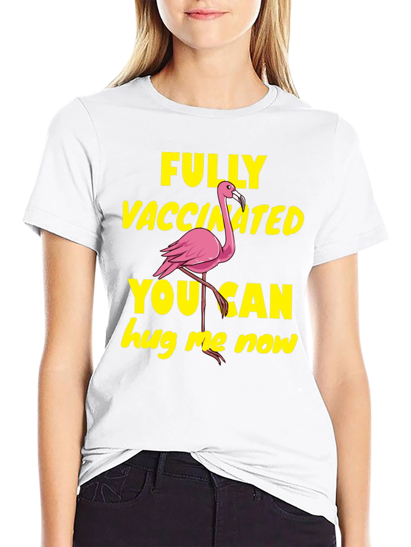 Vaccinated Flamingo T-Shirt - Hug Me Now!