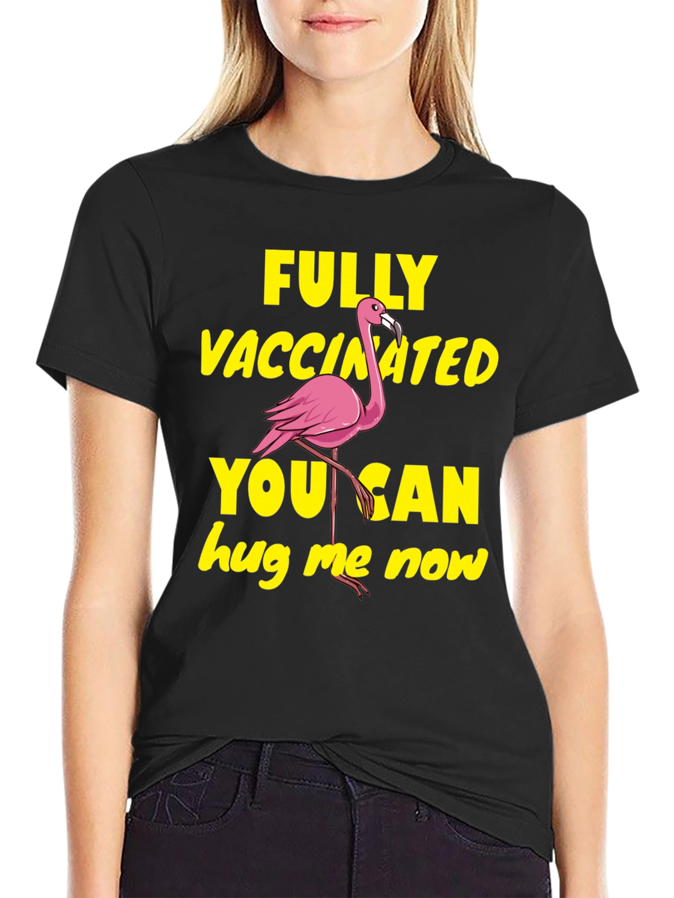 Vaccinated Flamingo T-Shirt - Hug Me Now!