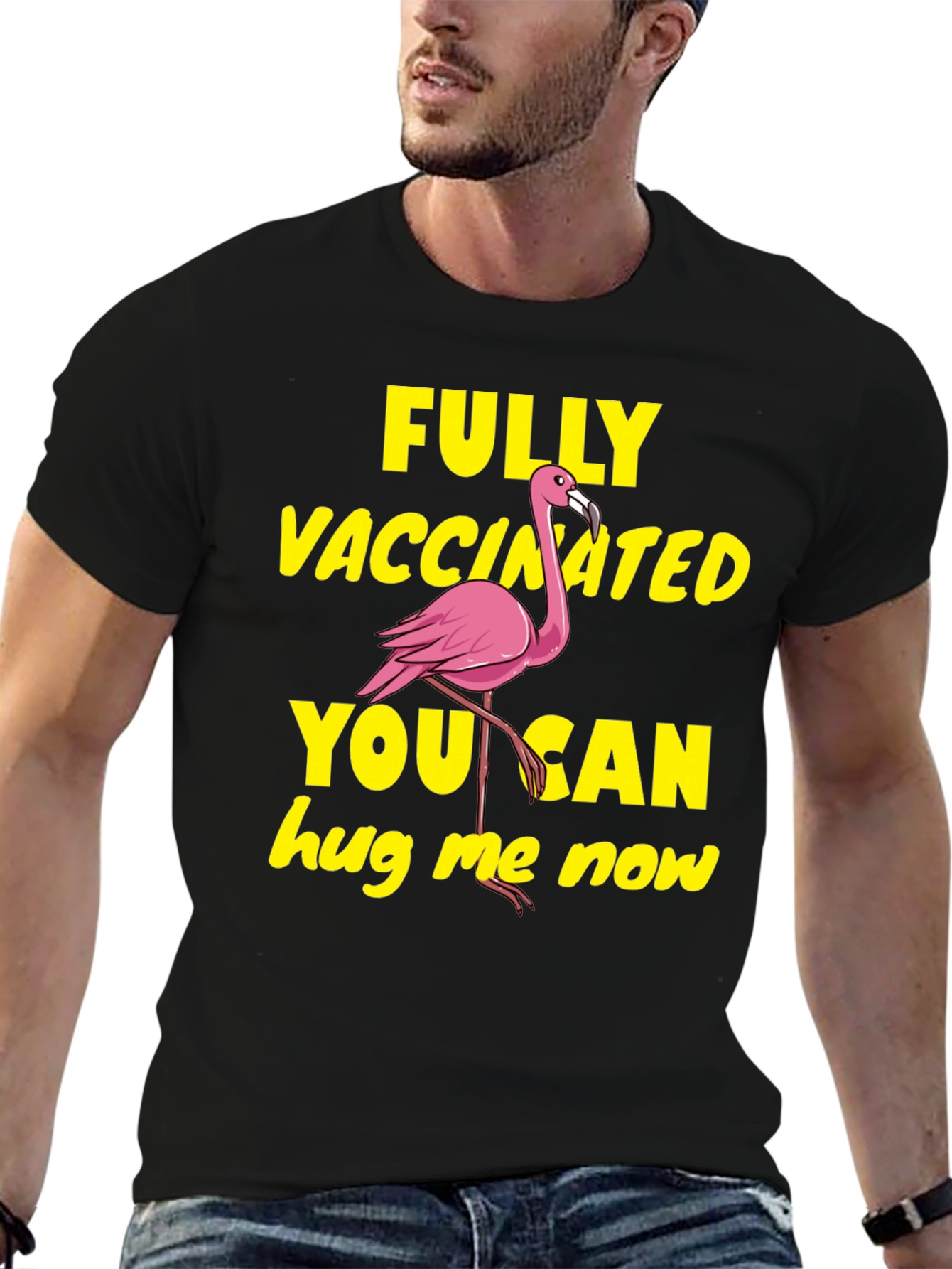Vaccinated Flamingo T-Shirt - Hug Me Now!