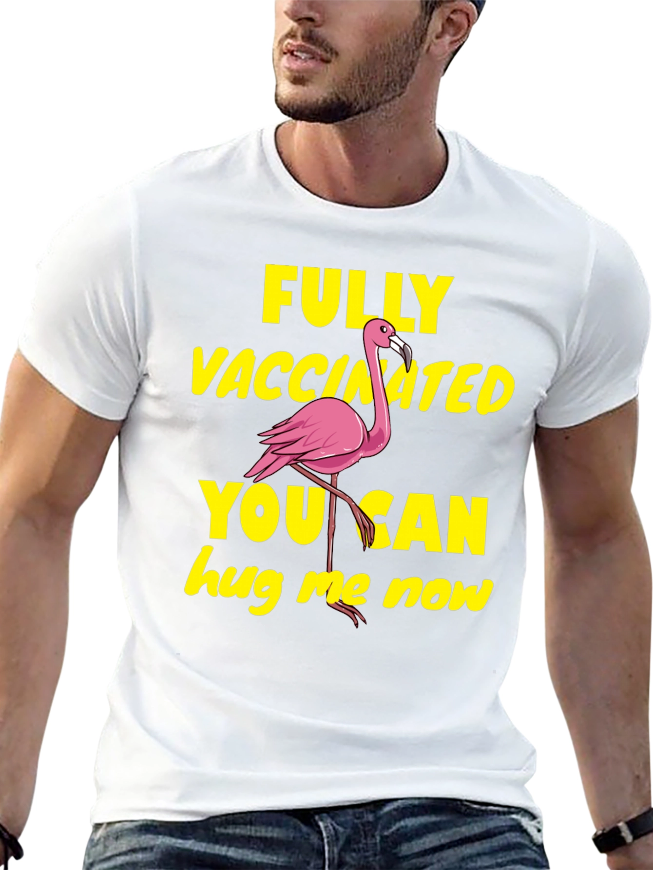 Vaccinated Flamingo T-Shirt - Hug Me Now!
