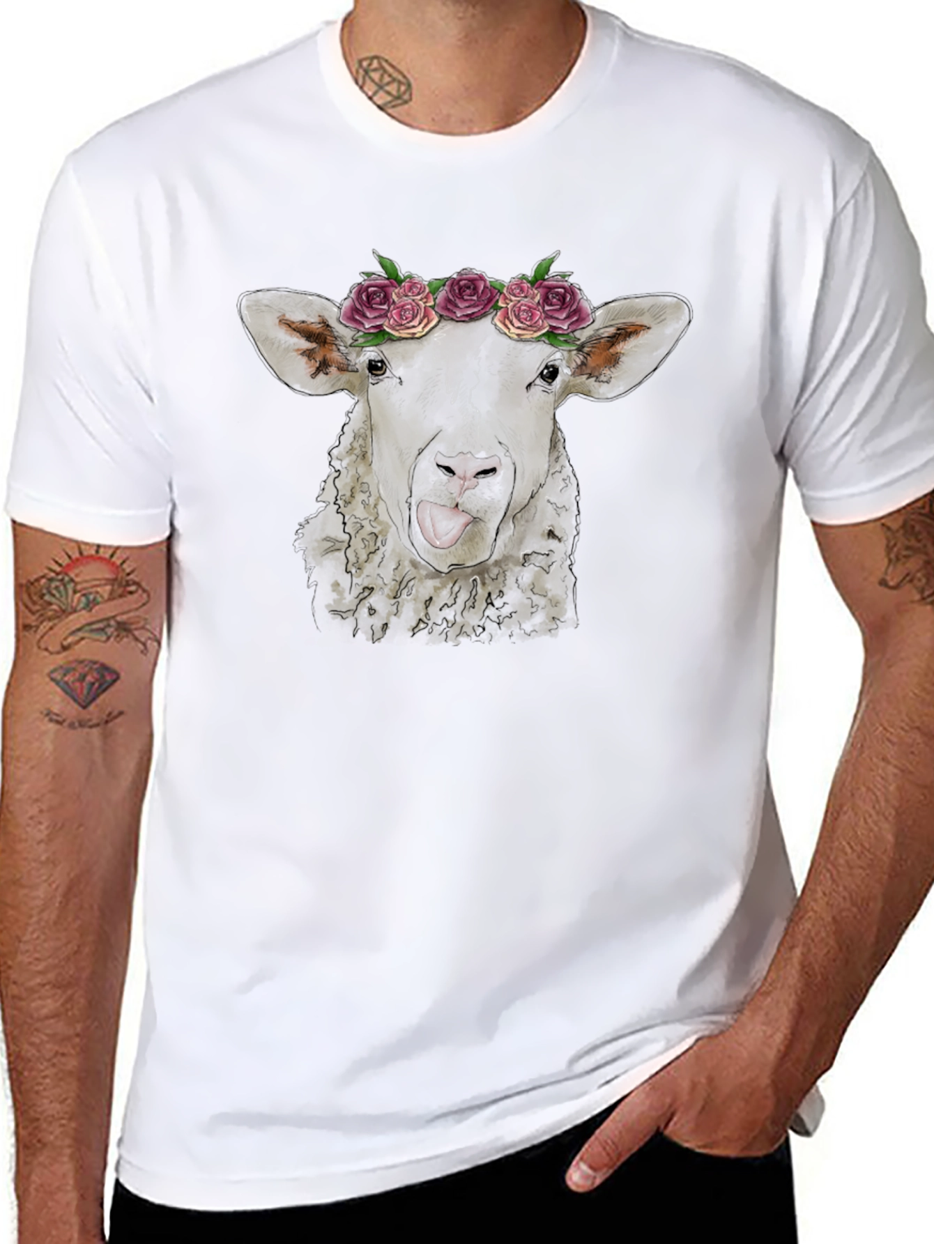 Floral Sheep Tee - Quirky Animal Graphic T-Shirt