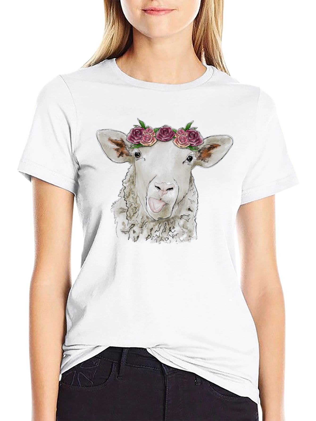 Floral Sheep Tee - Quirky Animal Graphic T-Shirt