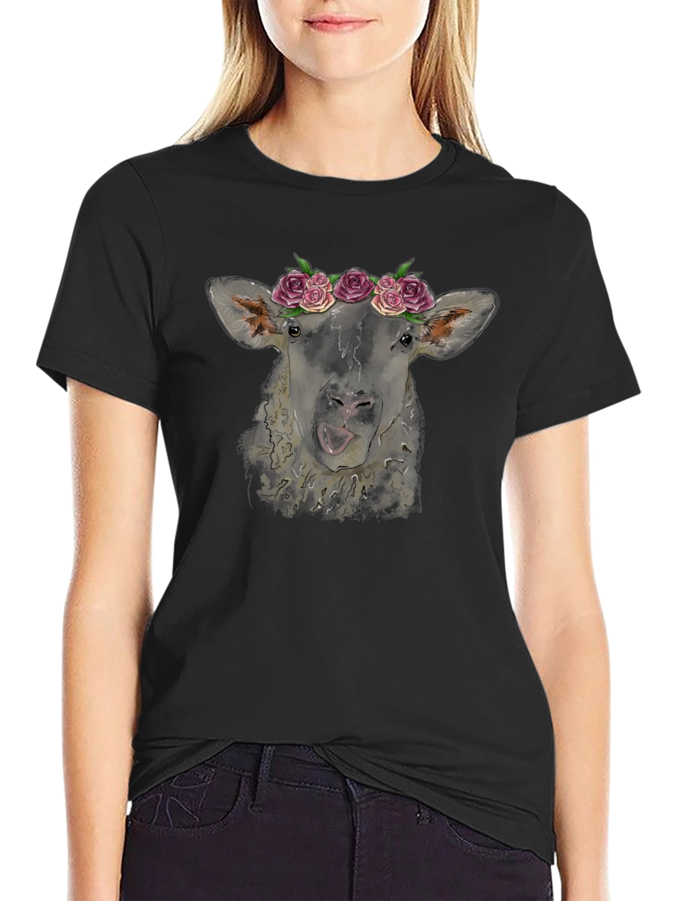 Floral Sheep Tee - Quirky Animal Graphic T-Shirt