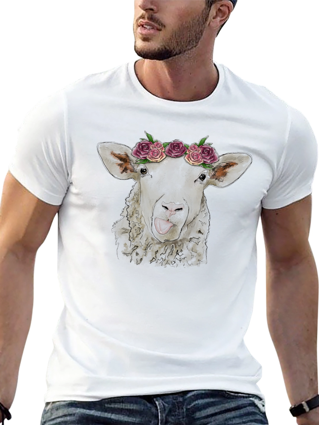 Floral Sheep Tee - Quirky Animal Graphic T-Shirt