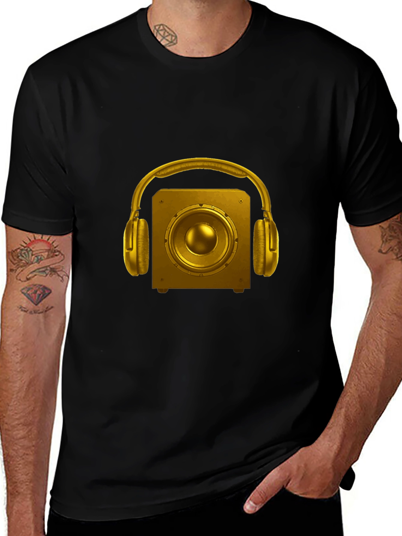 Golden Speaker & Headphone Graphic Black Tee