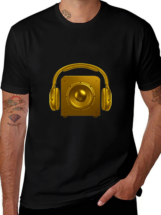Golden Speaker & Headphone Graphic Black Tee