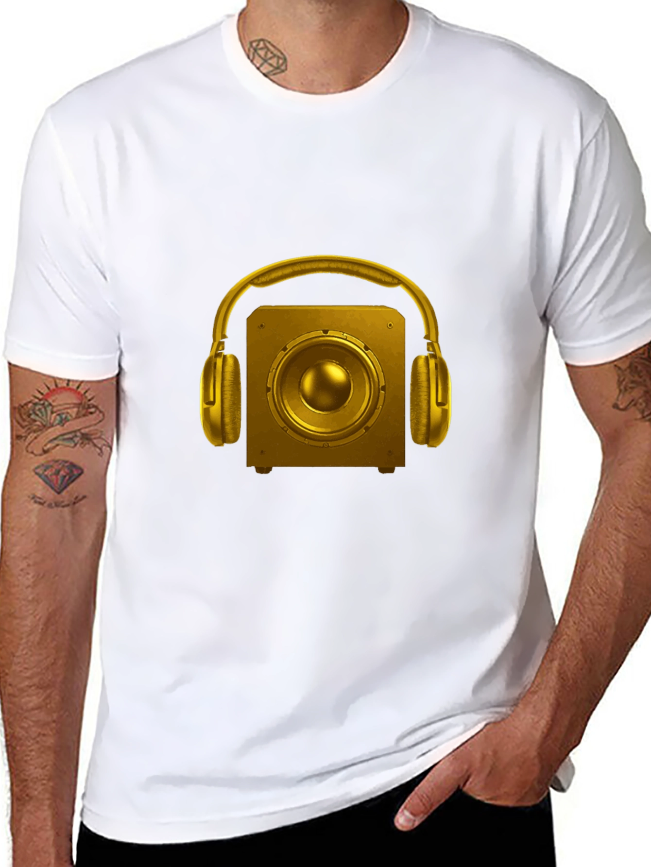Golden Speaker & Headphone Graphic Black Tee