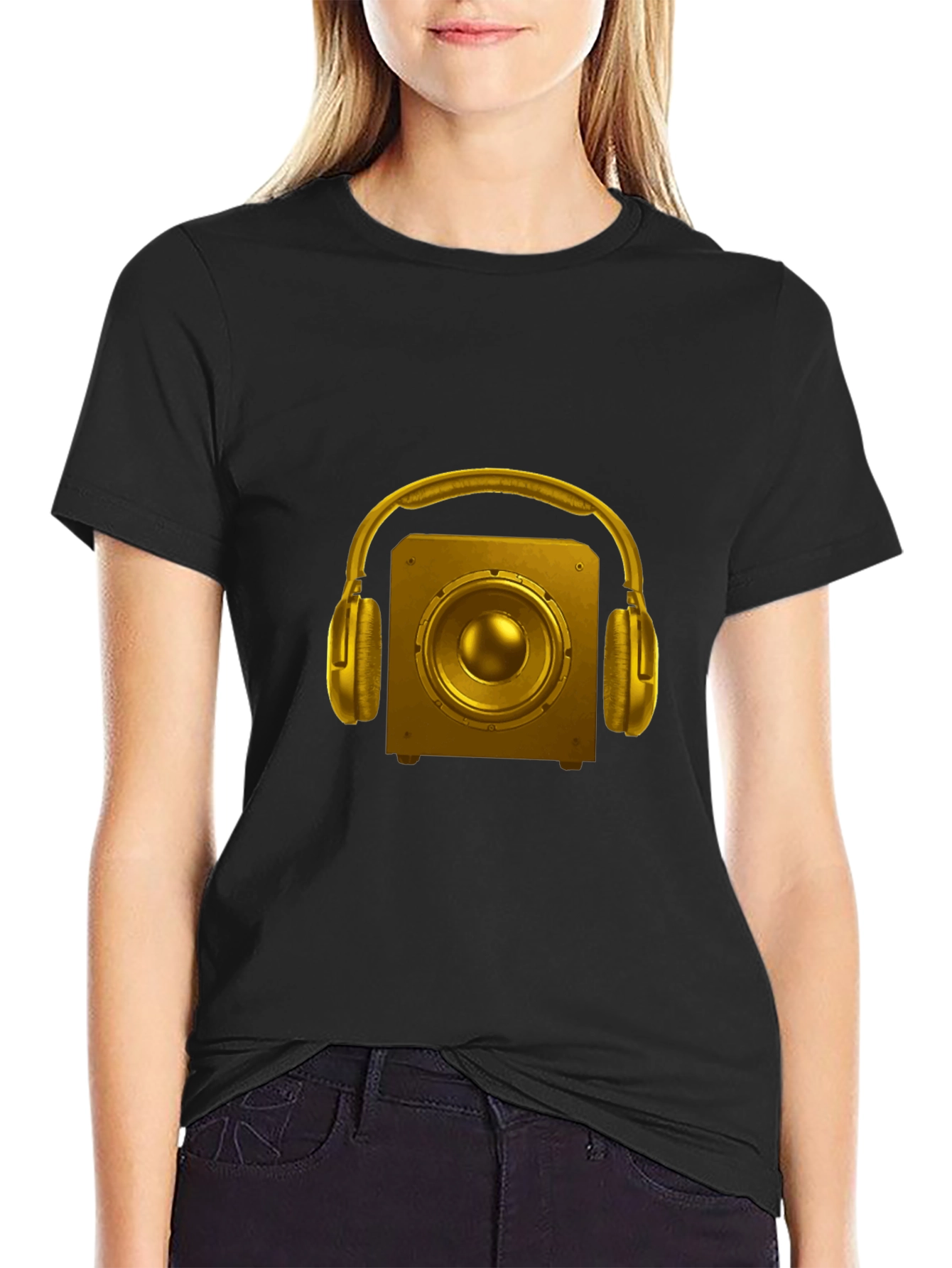 Golden Speaker & Headphone Graphic Black Tee