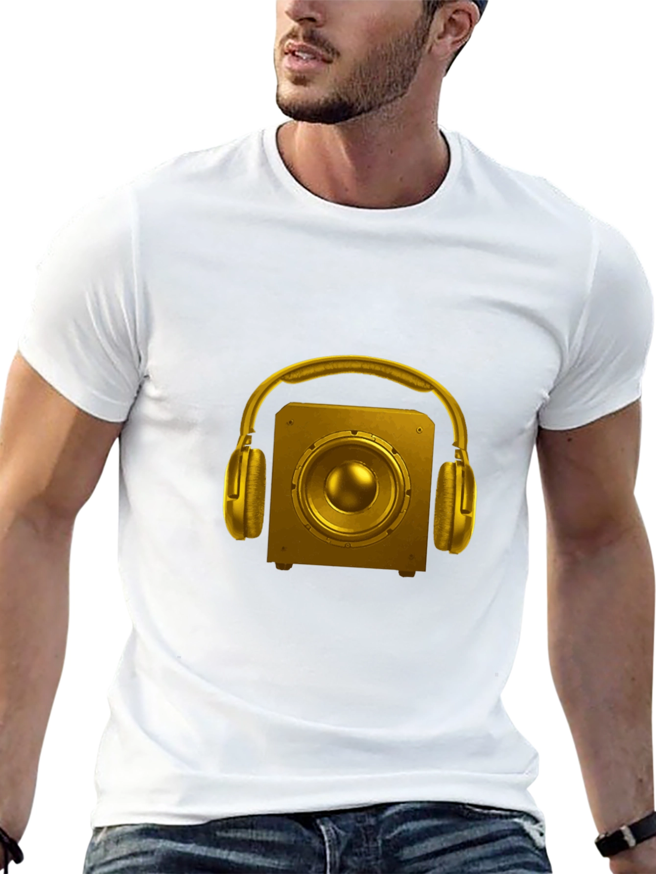 Golden Speaker & Headphone Graphic Black Tee