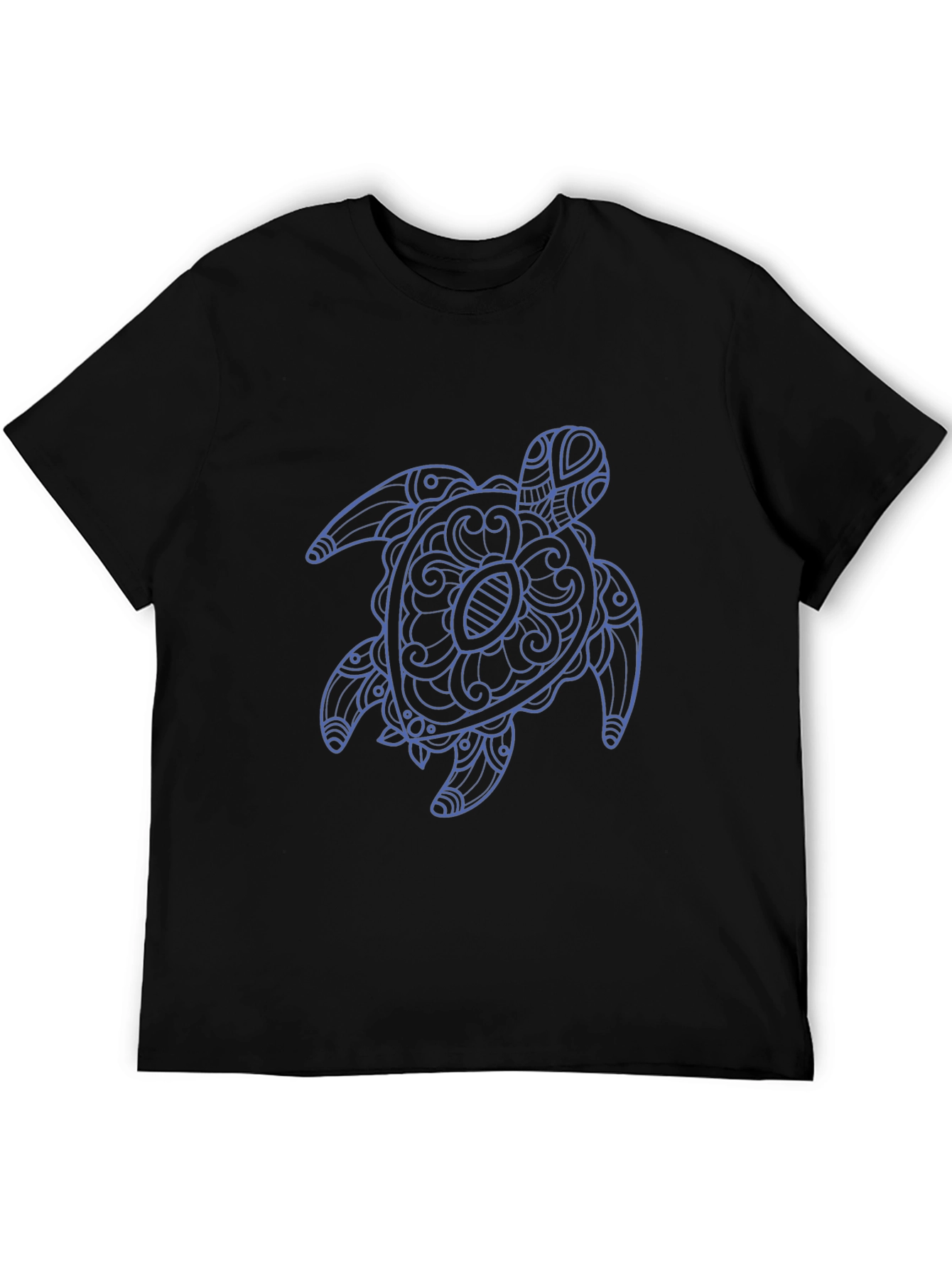 Mens Black T-Shirt with Blue Turtle Graphic