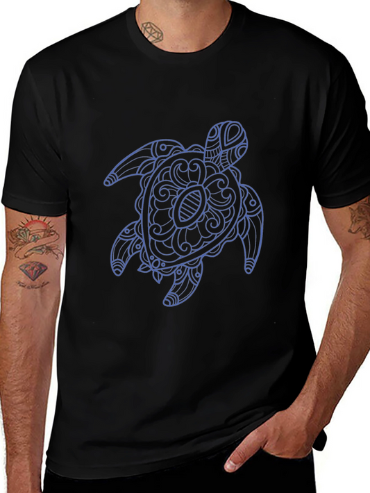 Mens Black T-Shirt with Blue Turtle Graphic