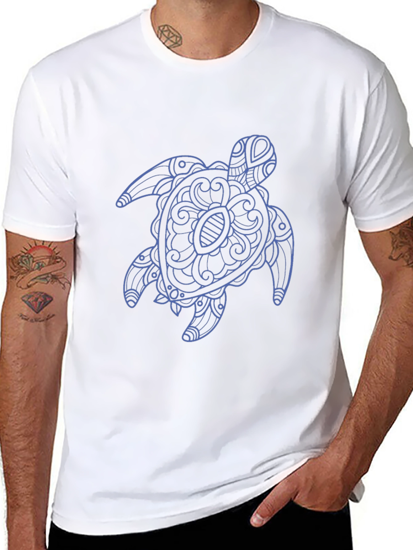 Mens Black T-Shirt with Blue Turtle Graphic