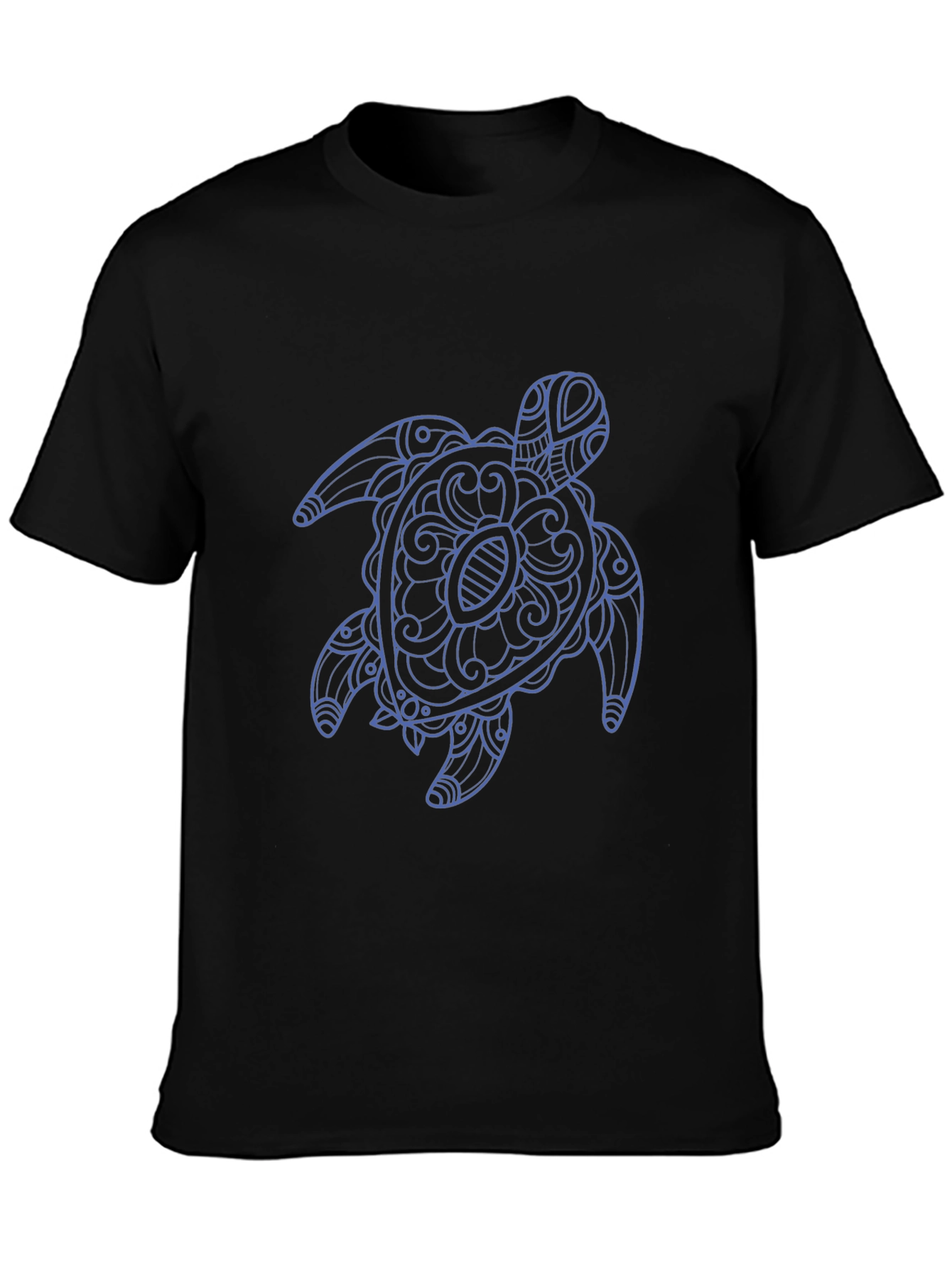 Mens Black T-Shirt with Blue Turtle Graphic