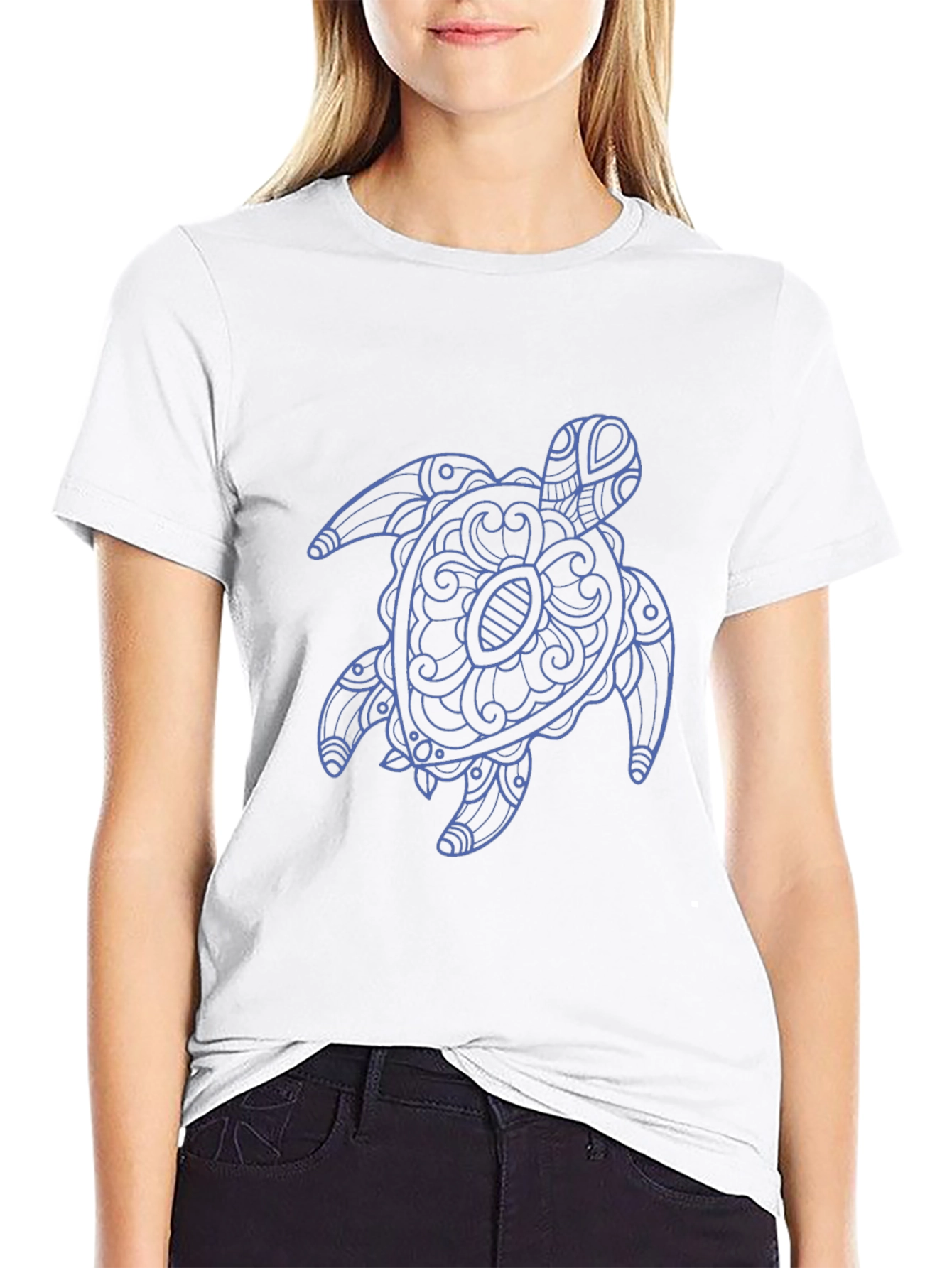 Mens Black T-Shirt with Blue Turtle Graphic