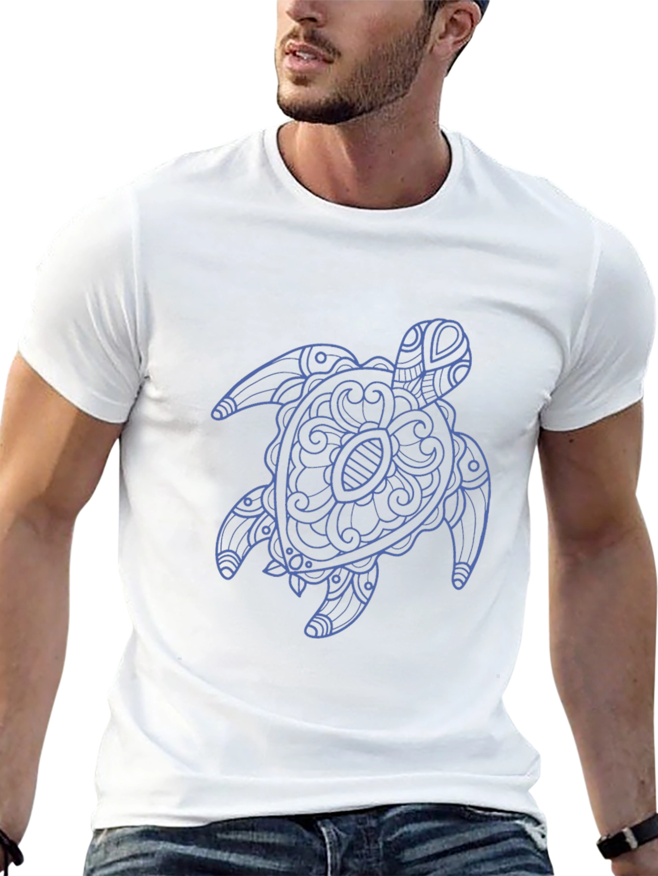 Mens Black T-Shirt with Blue Turtle Graphic