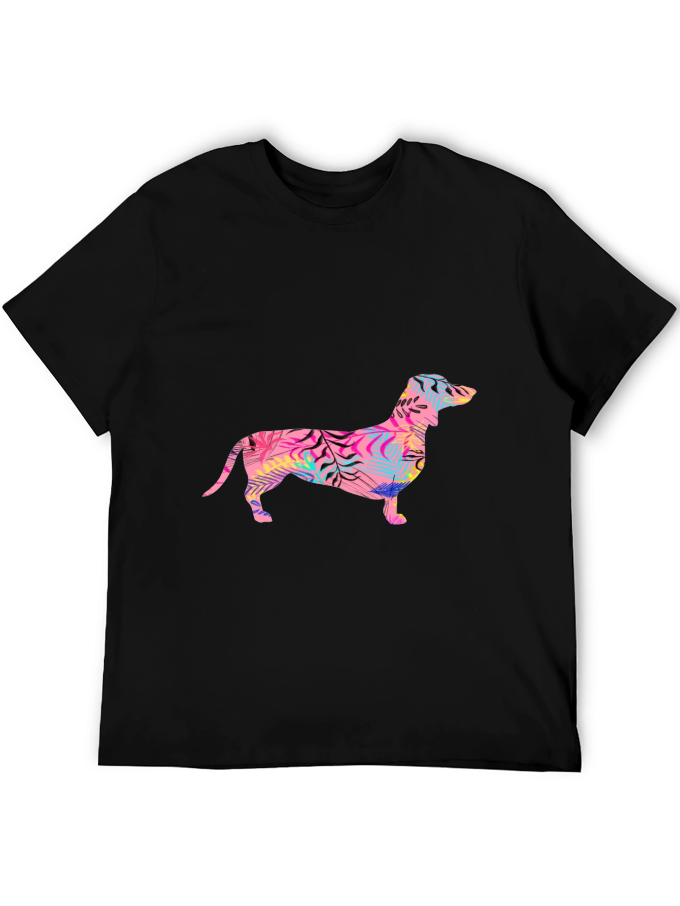 Tropical Dachshund Graphic Tee - Mens Black T-Shirt