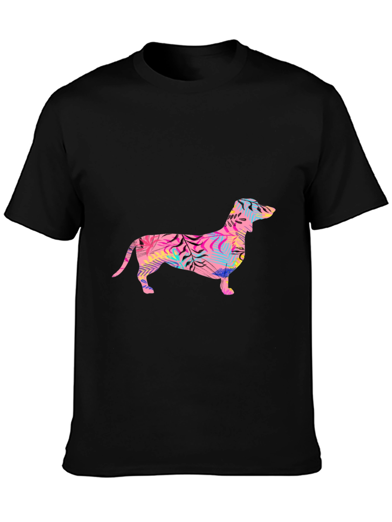 Tropical Dachshund Graphic Tee - Mens Black T-Shirt