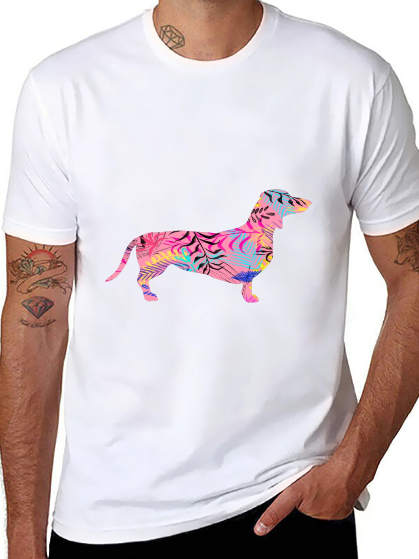 Tropical Dachshund Graphic Tee - Mens Black T-Shirt