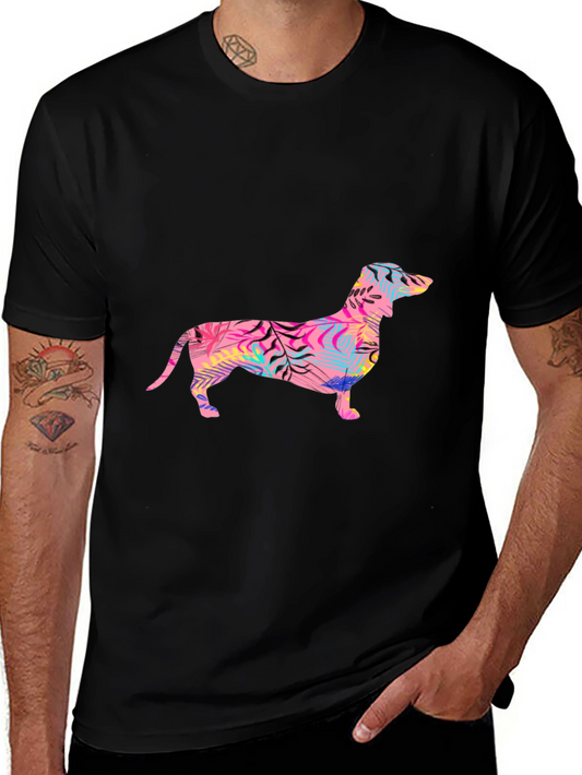 Tropical Dachshund Graphic Tee - Mens Black T-Shirt
