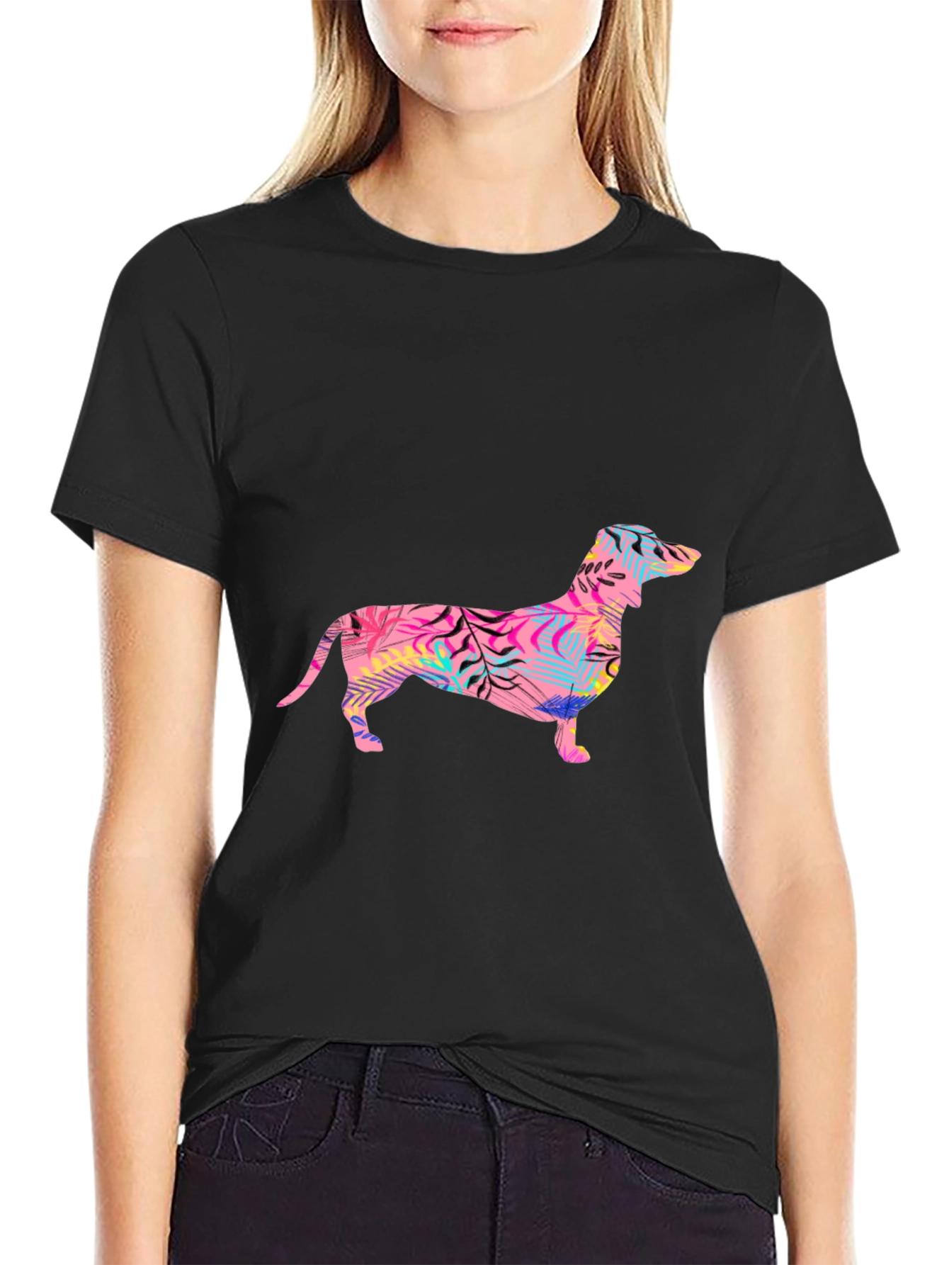 Tropical Dachshund Graphic Tee - Mens Black T-Shirt