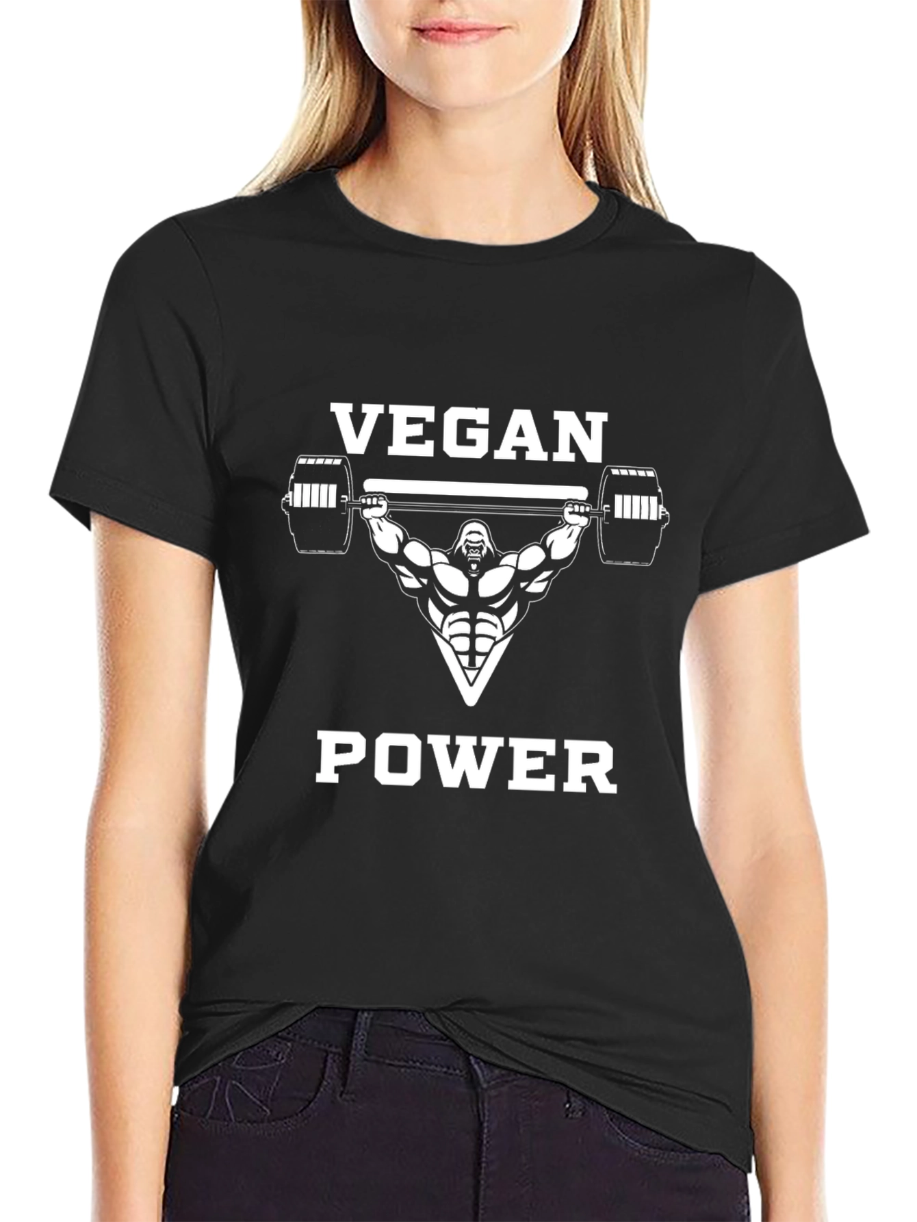 Vegan Power T-Shirt - Weightlifting Gorilla Design