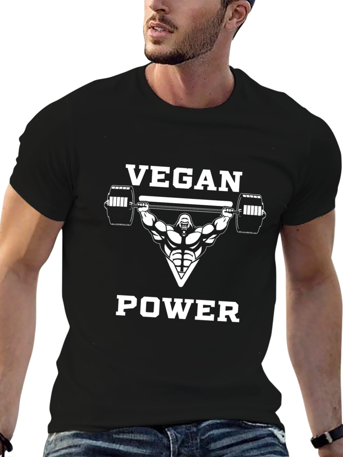 Vegan Power T-Shirt - Weightlifting Gorilla Design