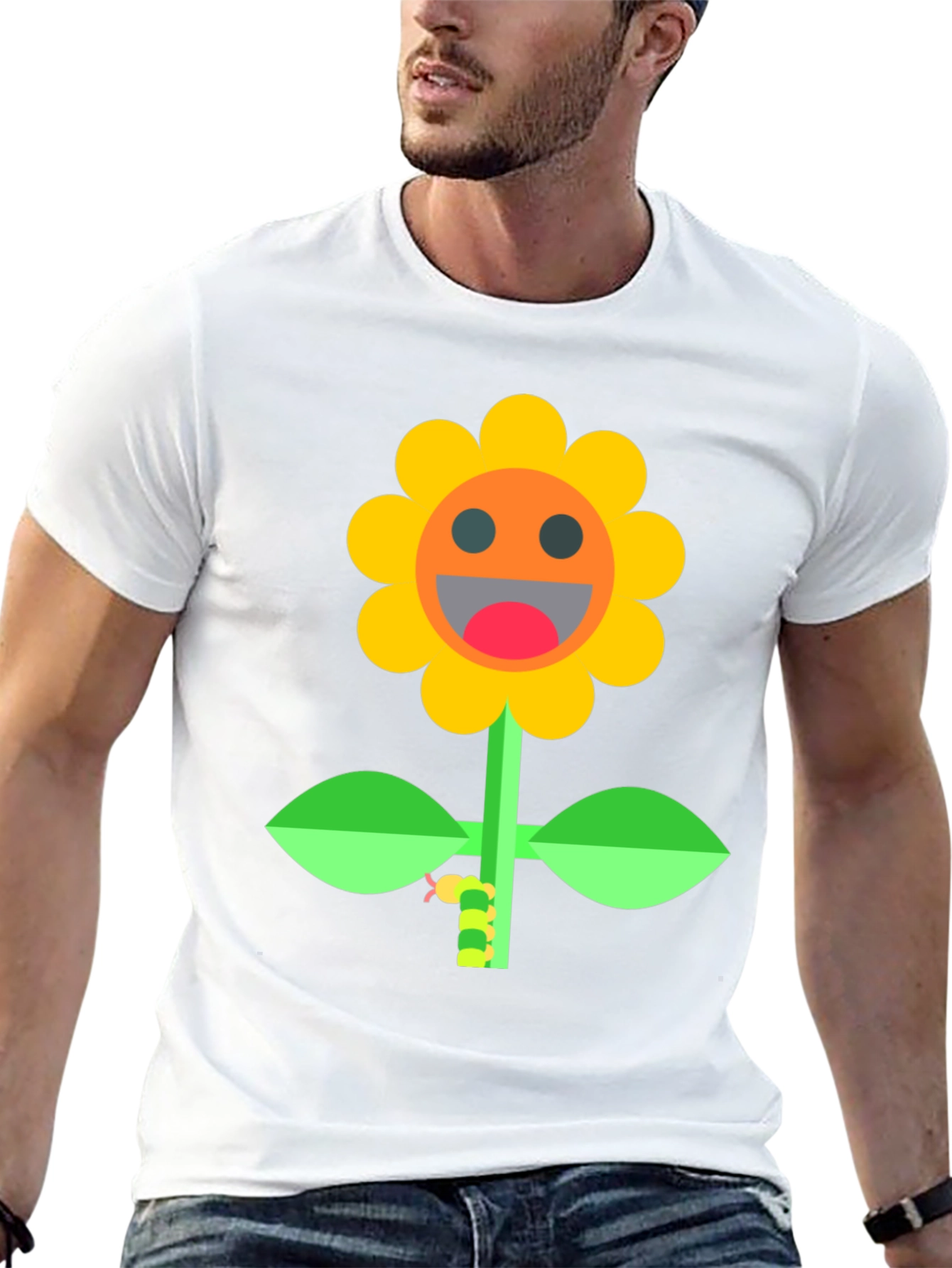 Smiling Sunflower Graphic Tee - Black Cotton Shirt