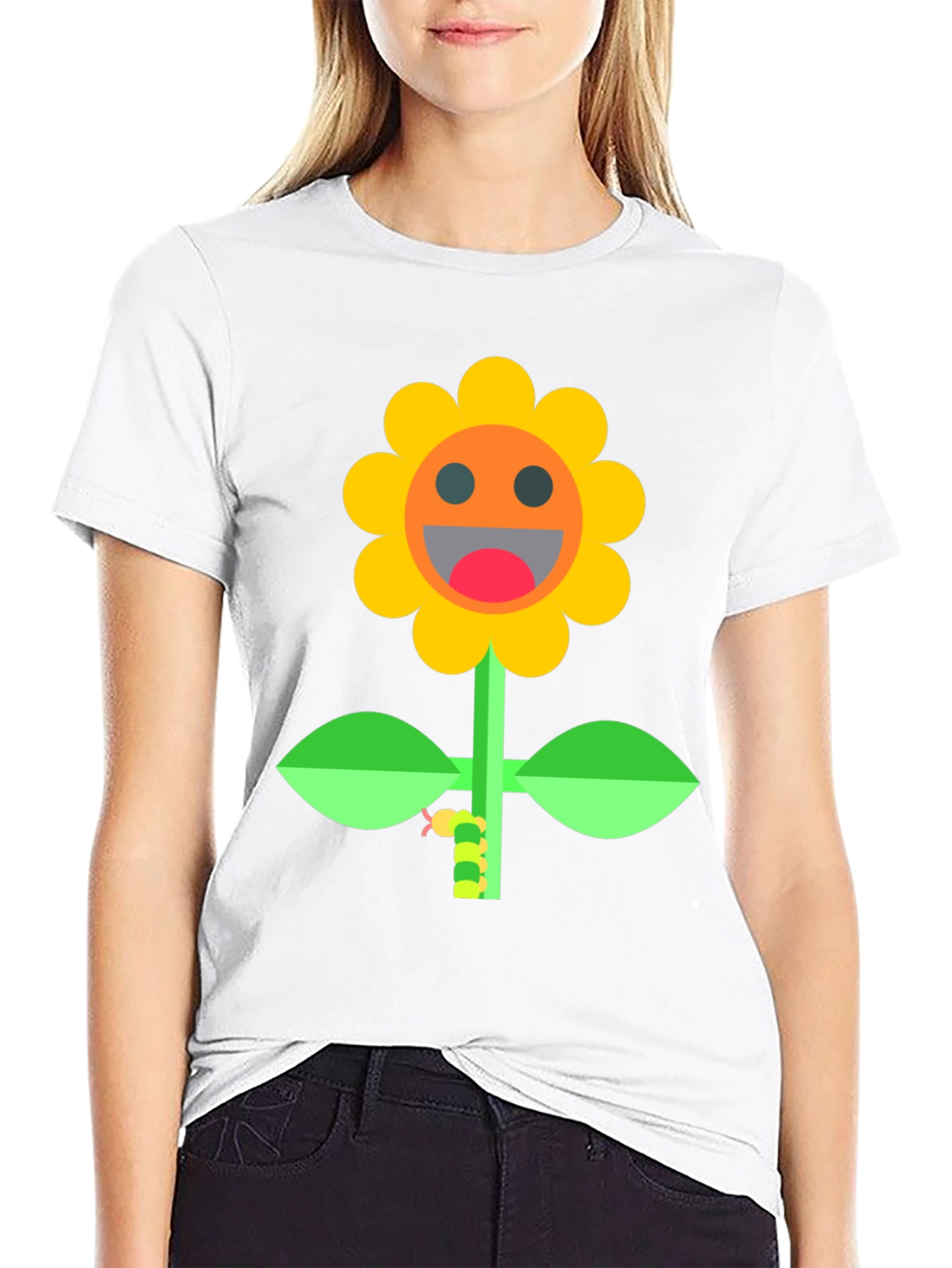 Smiling Sunflower Graphic Tee - Black Cotton Shirt