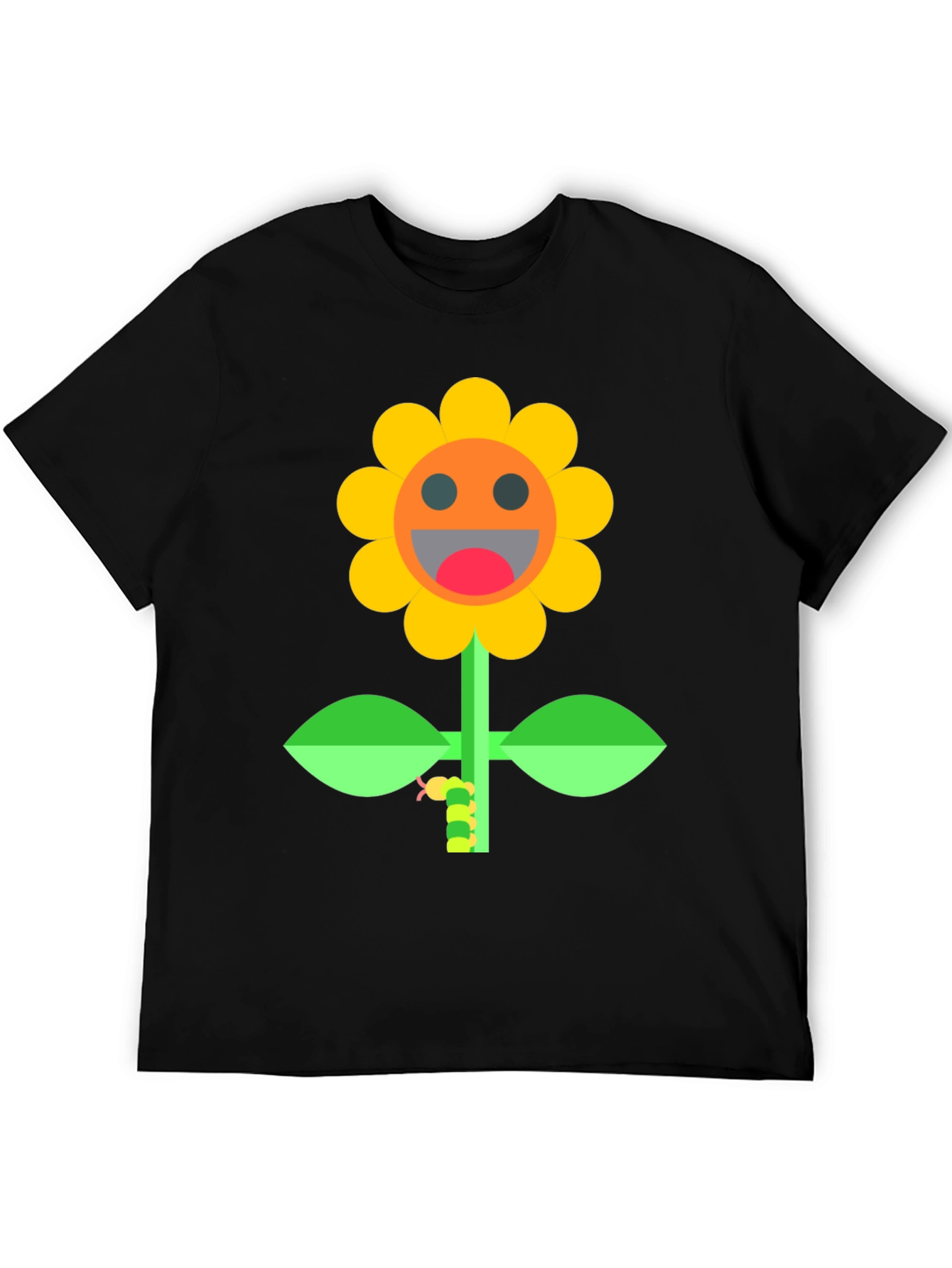 Smiling Sunflower Graphic Tee - Black Cotton Shirt