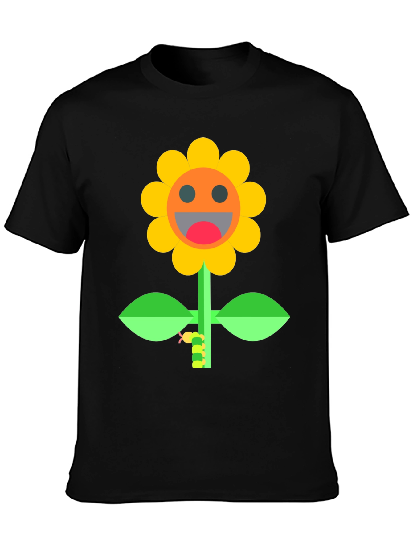 Smiling Sunflower Graphic Tee - Black Cotton Shirt