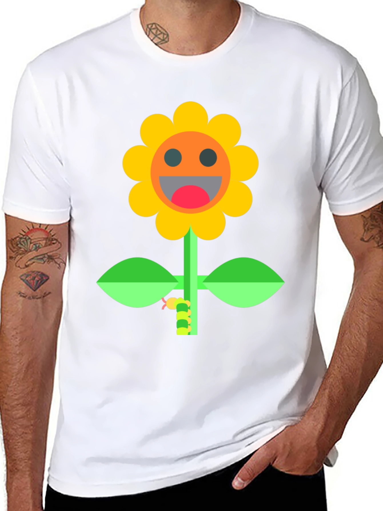 Smiling Sunflower Graphic Tee - Black Cotton Shirt