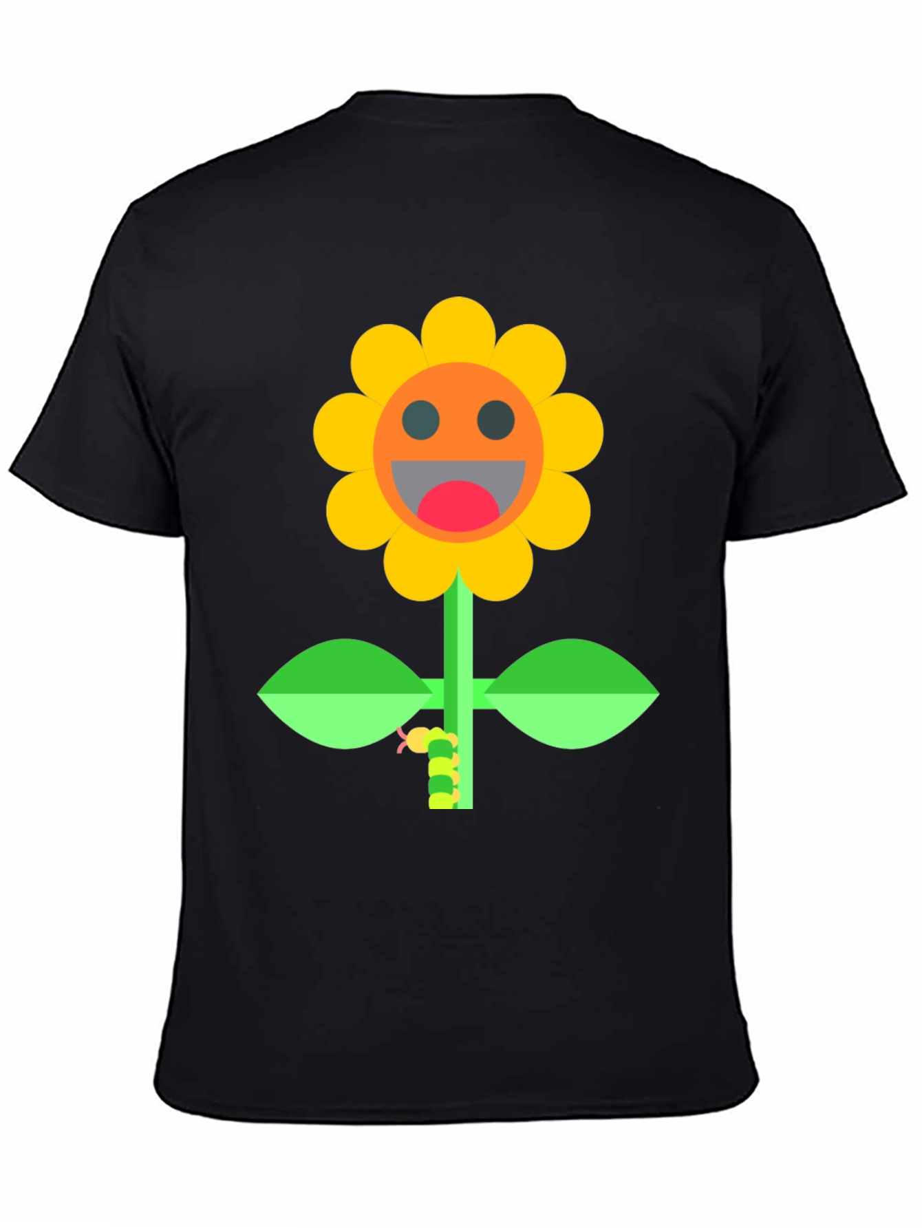 Smiling Sunflower Graphic Tee - Black Cotton Shirt