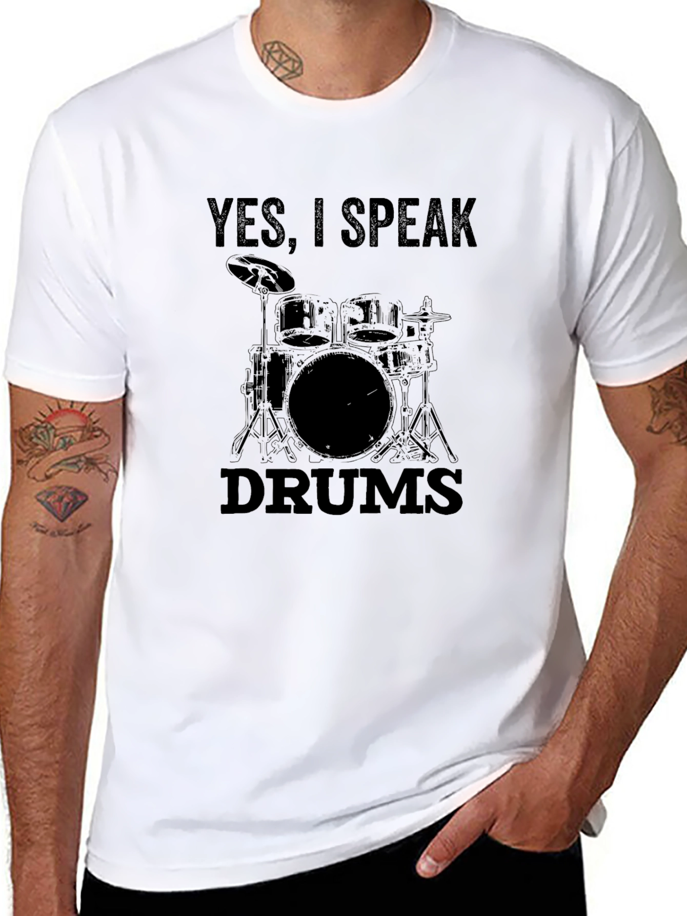 Yes I Speak Drums Black Graphic T-Shirt