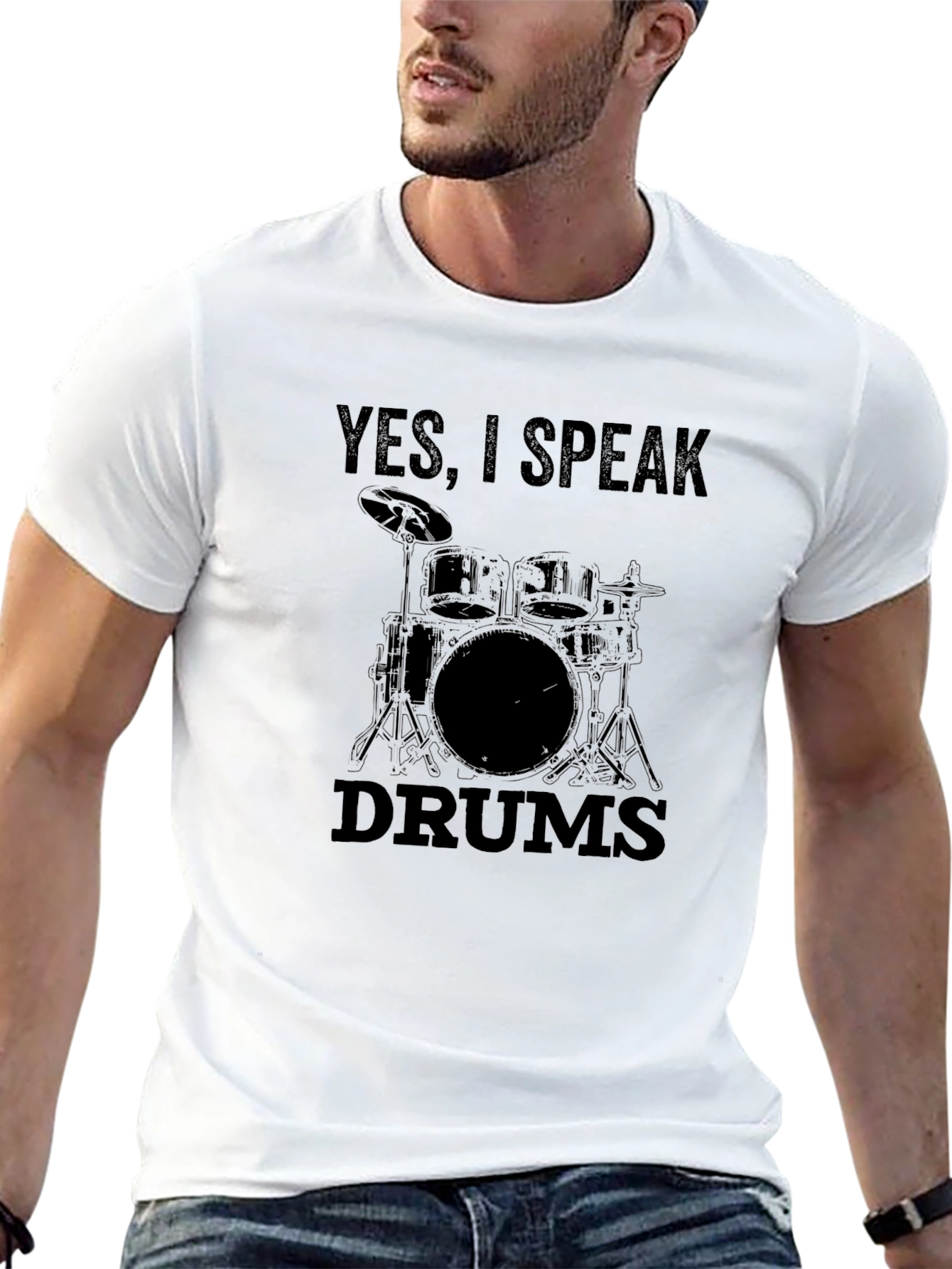 Yes I Speak Drums Black Graphic T-Shirt