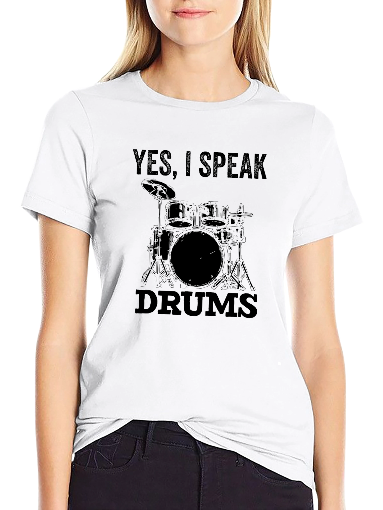 Yes I Speak Drums Black Graphic T-Shirt