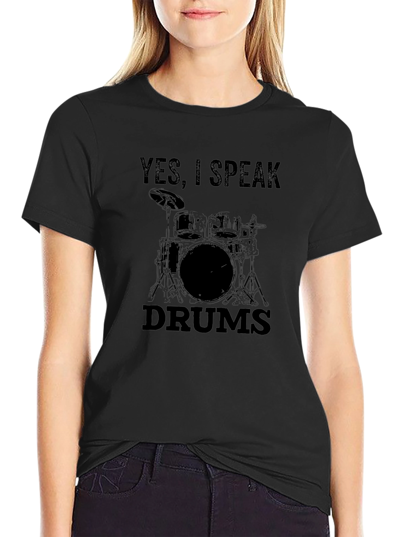 Yes I Speak Drums Black Graphic T-Shirt