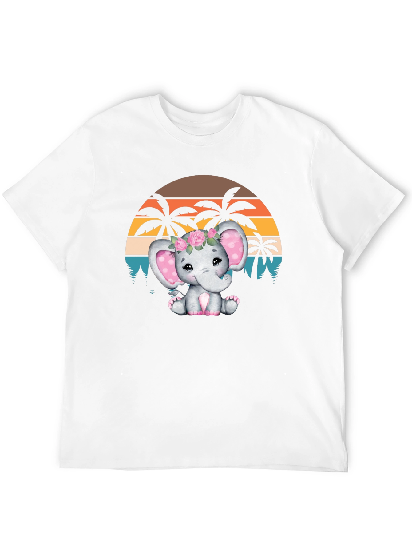 Cute Elephant Sunset Graphic T-Shirt - Soft Cotton Blend