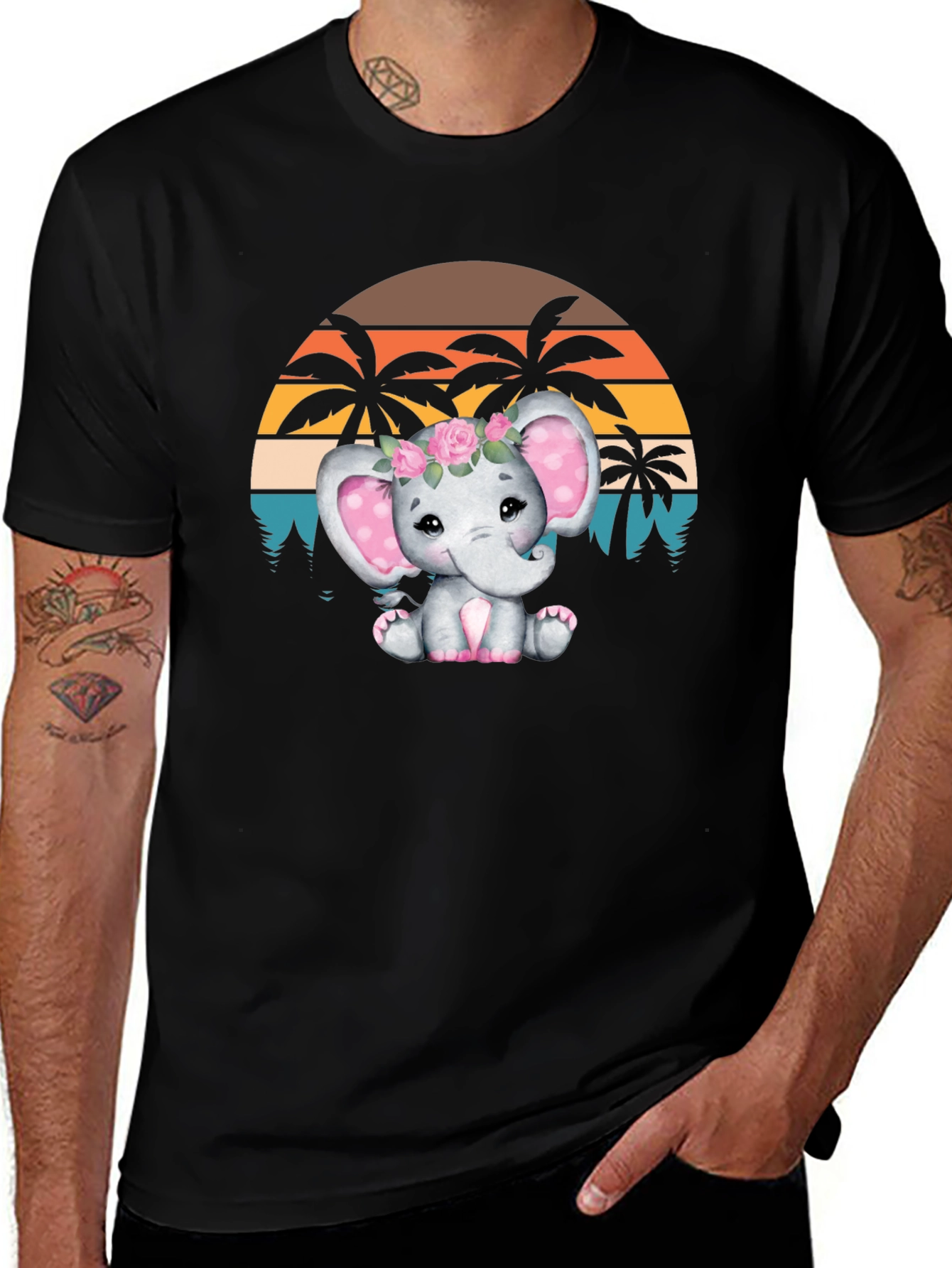 Cute Elephant Sunset Graphic T-Shirt - Soft Cotton Blend