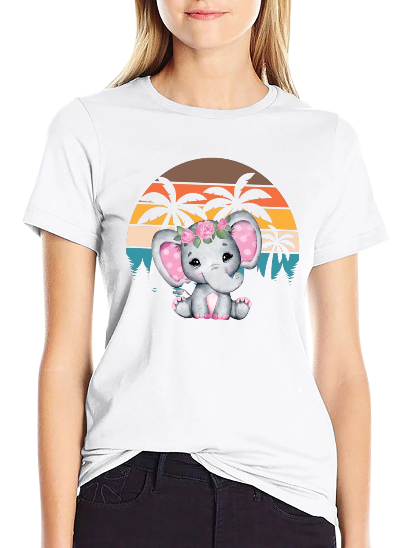 Cute Elephant Sunset Graphic T-Shirt - Soft Cotton Blend
