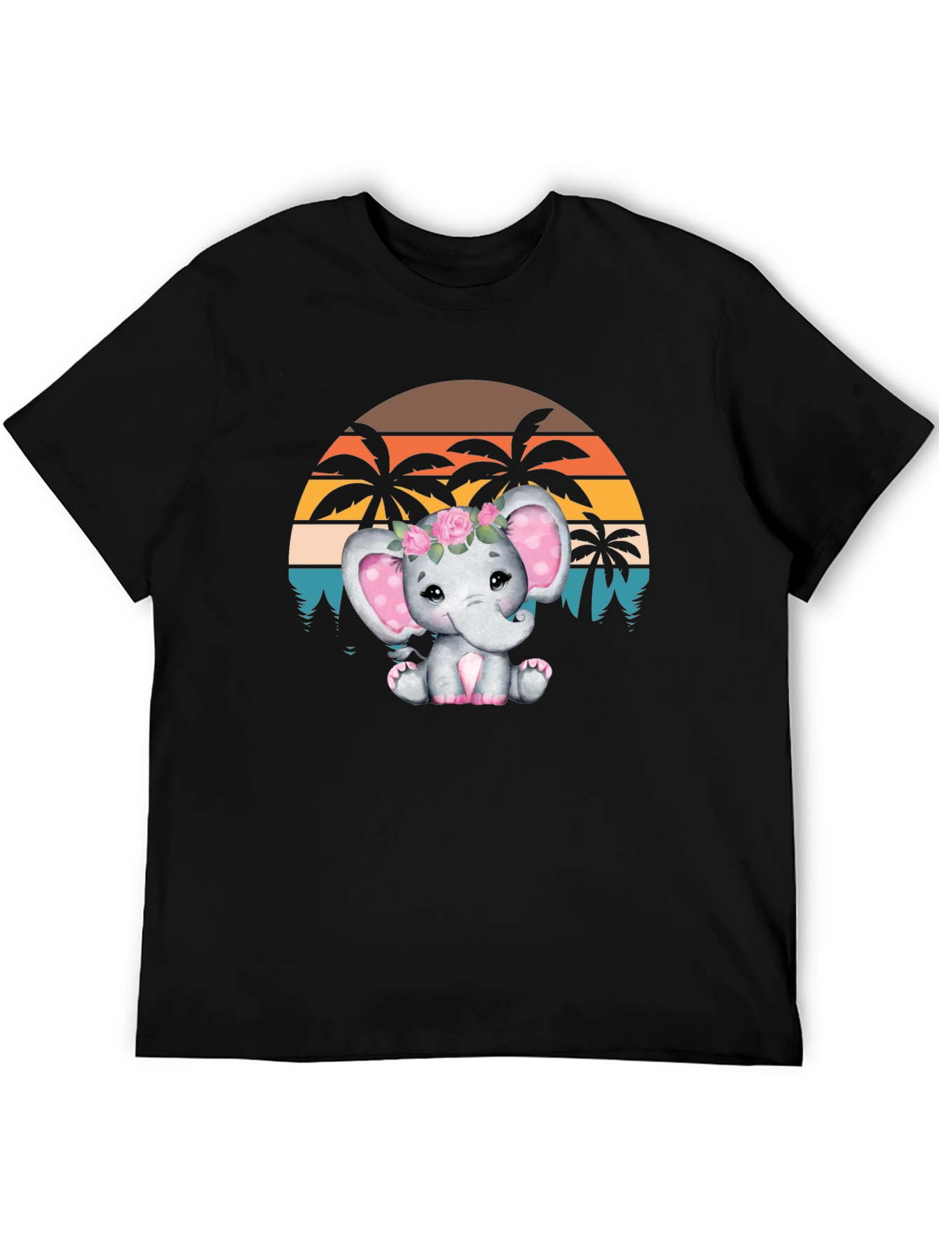 Cute Elephant Sunset Graphic T-Shirt - Soft Cotton Blend