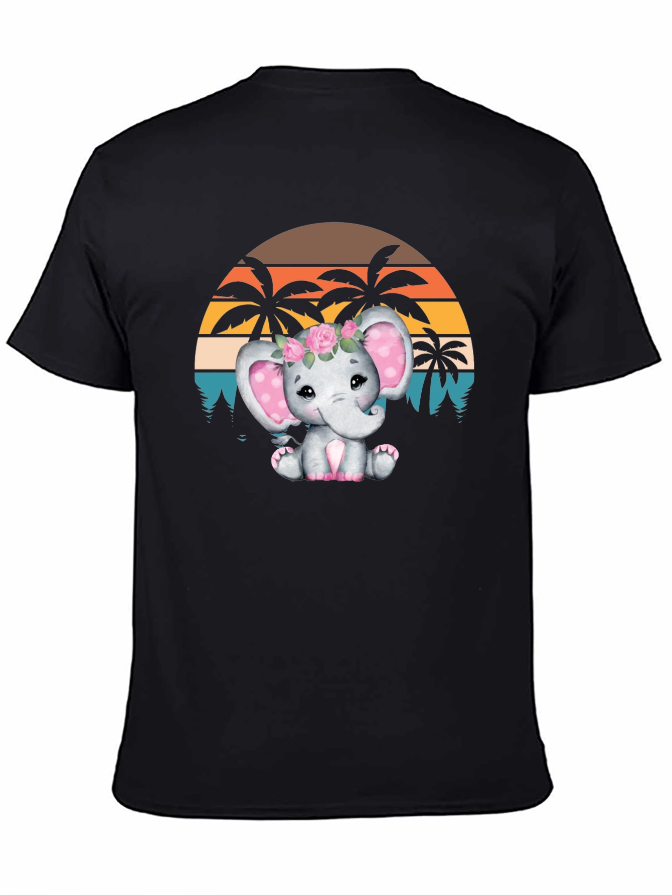 Cute Elephant Sunset Graphic T-Shirt - Soft Cotton Blend