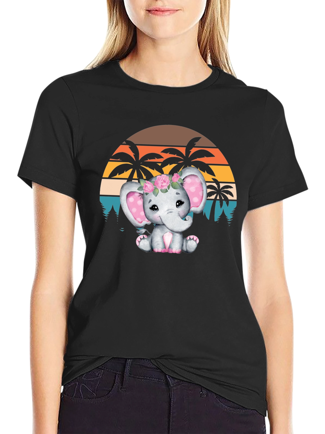 Cute Elephant Sunset Graphic T-Shirt - Soft Cotton Blend