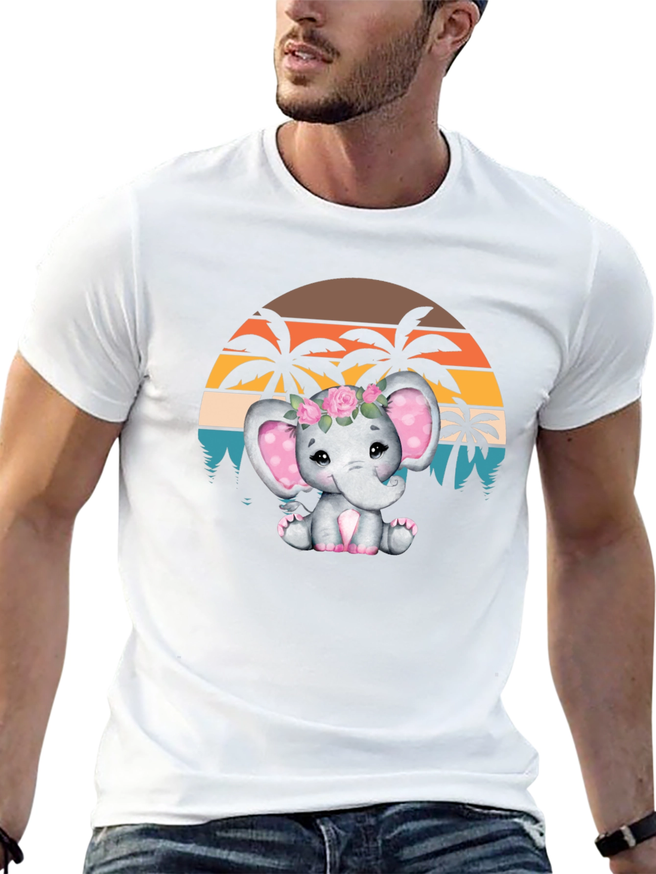 Cute Elephant Sunset Graphic T-Shirt - Soft Cotton Blend