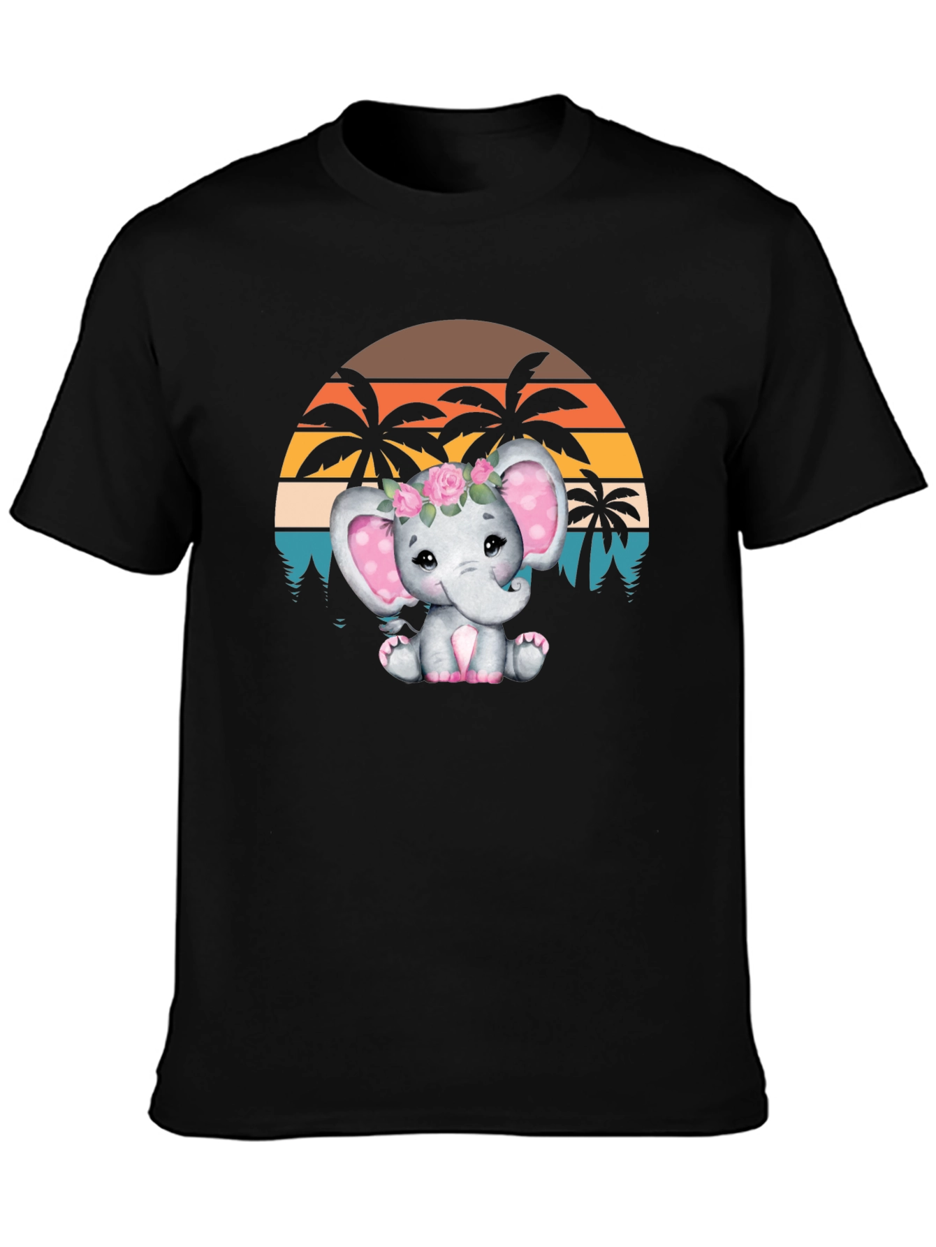 Cute Elephant Sunset Graphic T-Shirt - Soft Cotton Blend