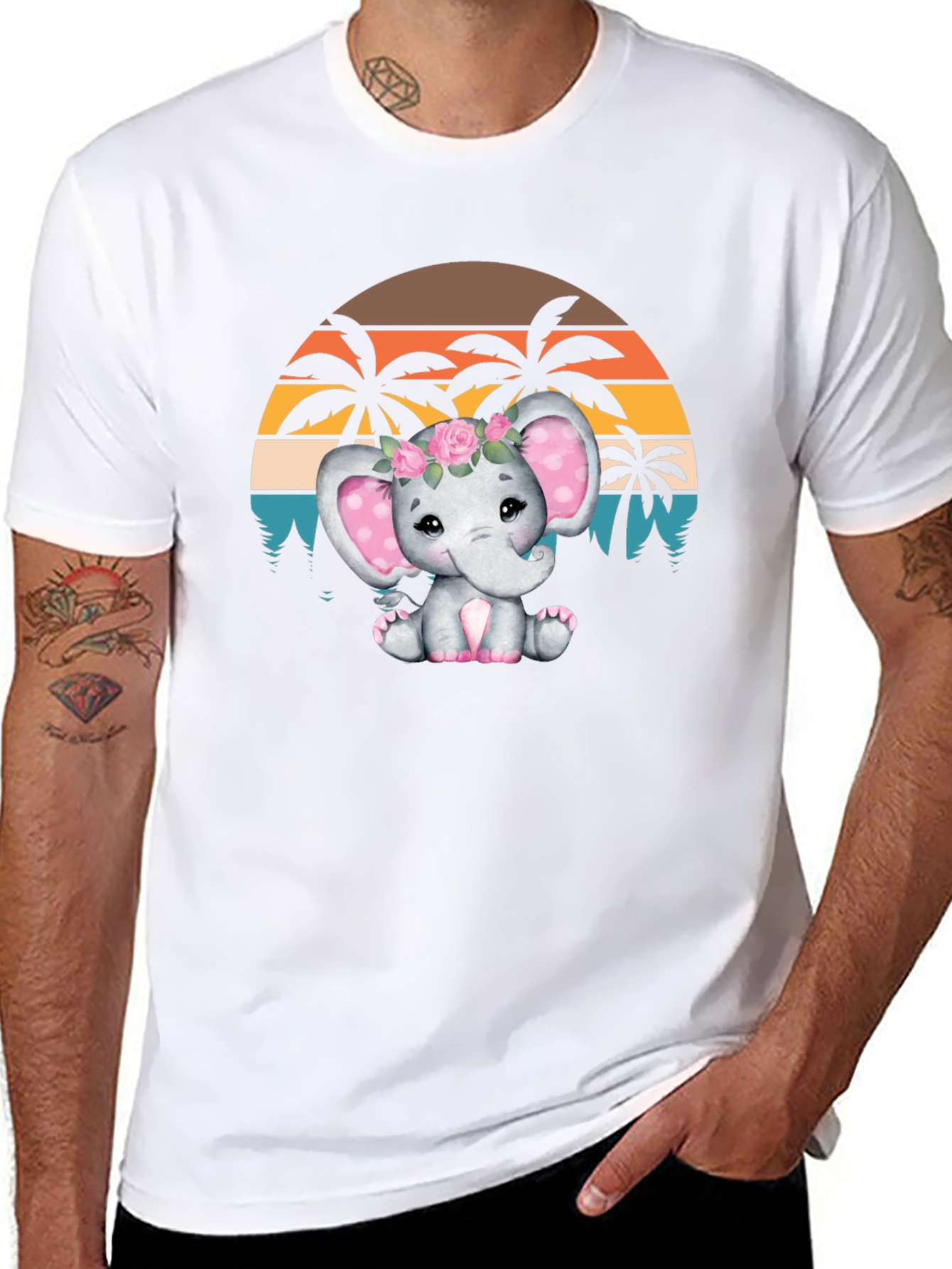 Cute Elephant Sunset Graphic T-Shirt - Soft Cotton Blend