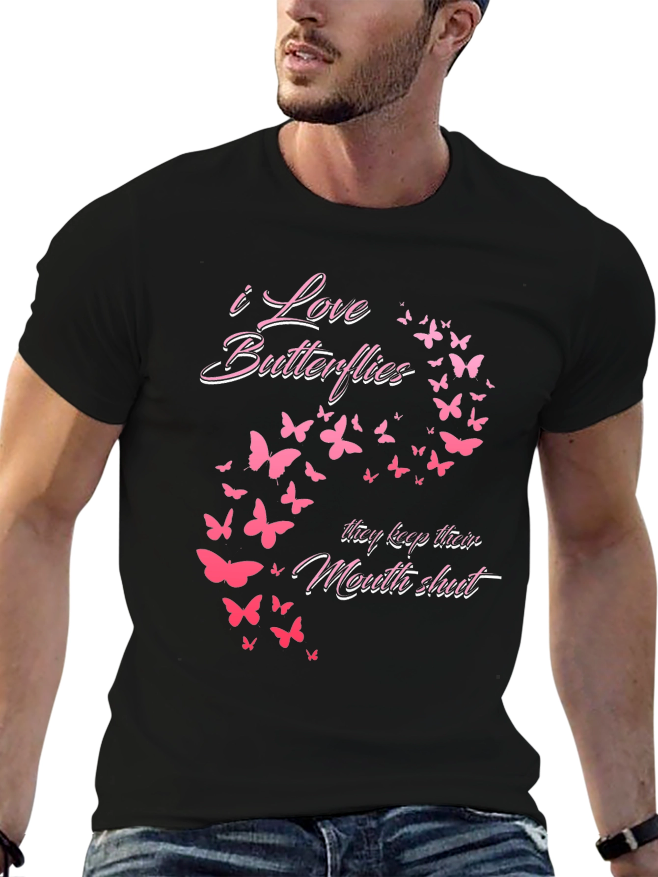 I Love Butterflies Graphic Tee - Black