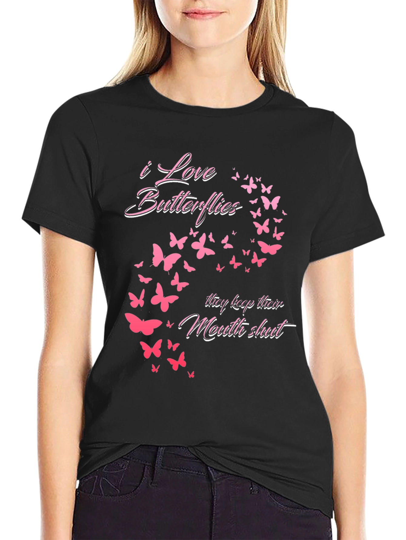 I Love Butterflies Graphic Tee - Black