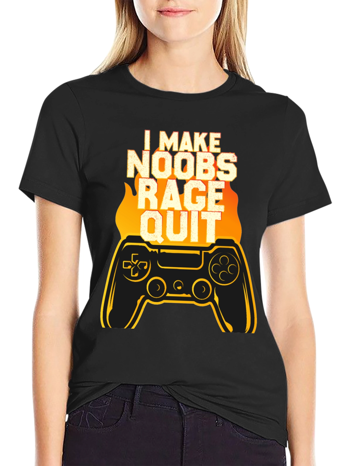 I Make Noobs Rage Quit Black Gaming T-Shirt