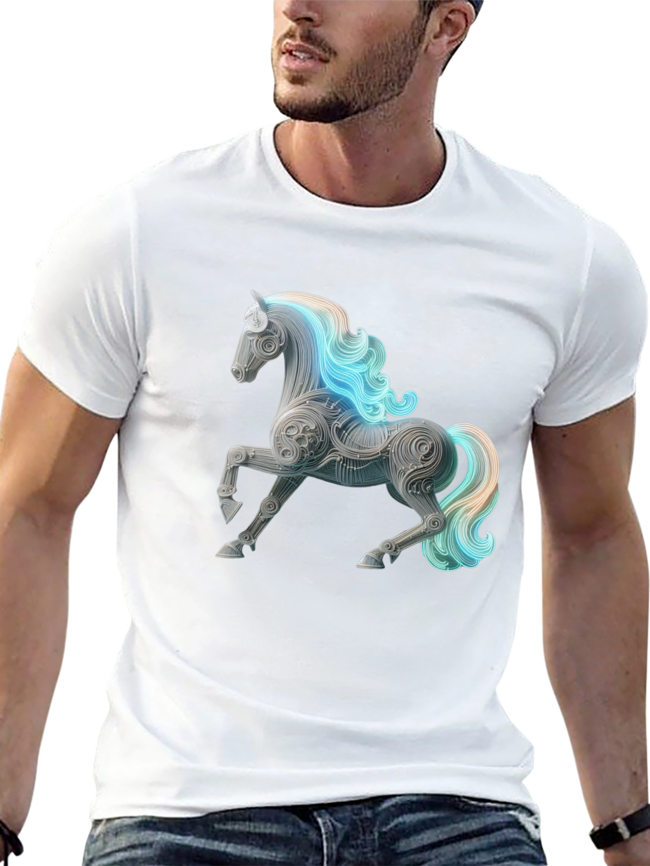 Artistic Horse Graphic Tee - Black Cotton Blend