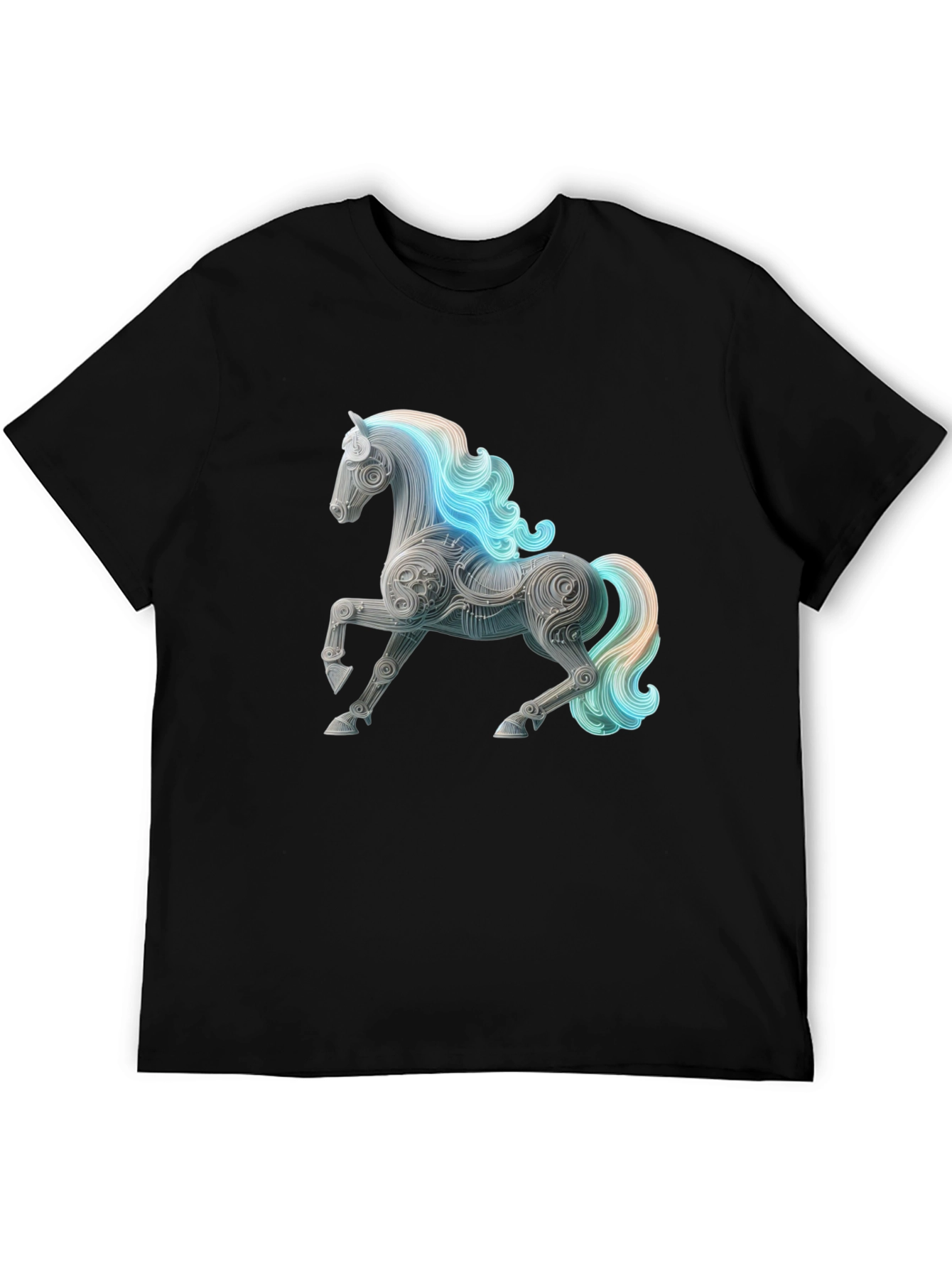 Artistic Horse Graphic Tee - Black Cotton Blend